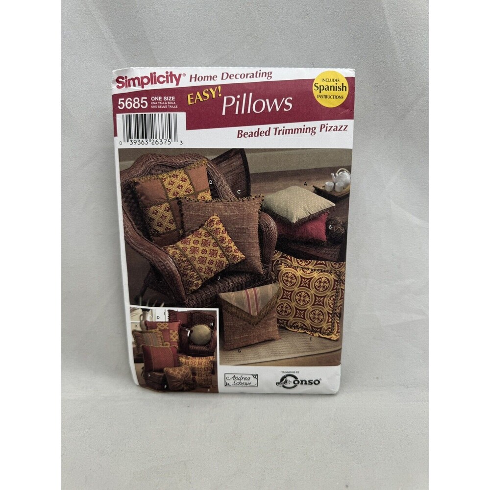 Simplicity Pattern 5685 Easy Pillows Andrea Schewe Conso Beaded Trimming Pizzazz